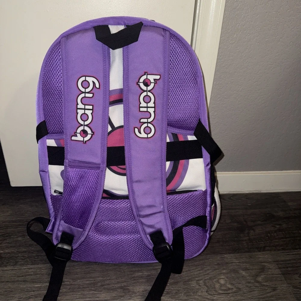 Bang Energy Drink Laptop Utility Backpack Purple White Black Tech Gym School Bag